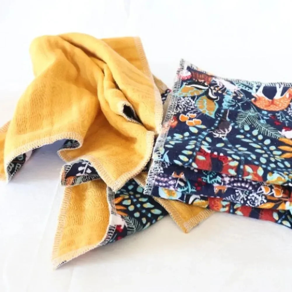4 flannel gauze Forest Deer Bear Flowers cloth napkins wash baby towel reusable